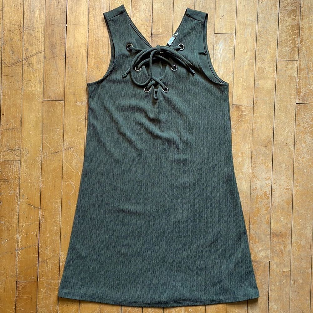 Peach Royal Olive Green Tie Front Mini Dress size XS